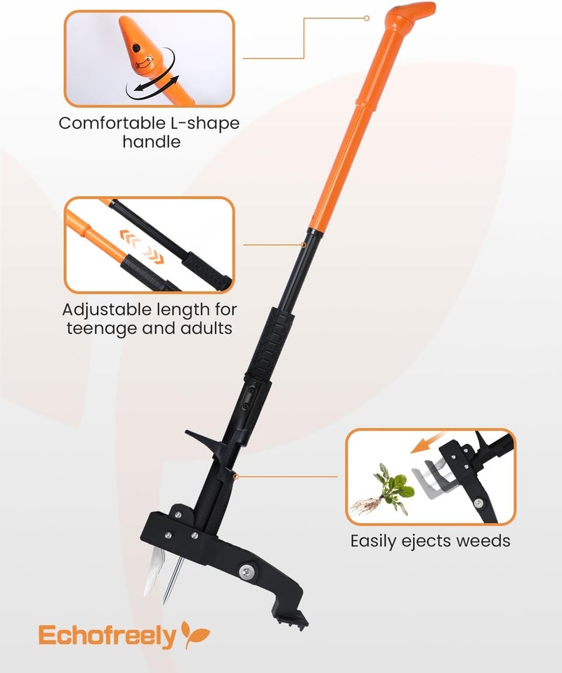 Echofreely Weed Puller Tool - Adjustable 35"-46" Heavy Duty 4-Claw Stand-Up Weeder for Yard Weed Removal, Ergonomic Garden Tool with No Bending or Squatting Needed - Image 4